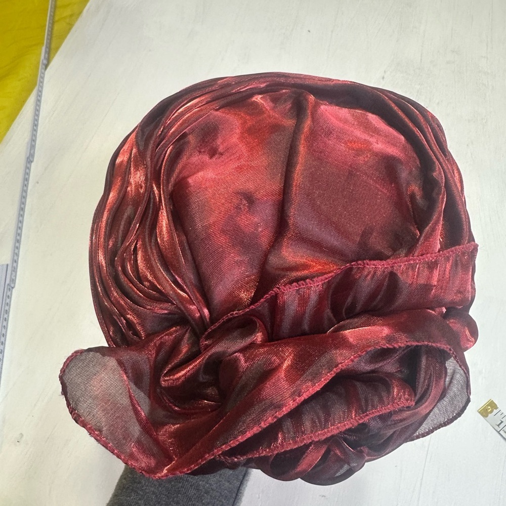Vintage Burgundy Satin Turban Hat Rose Detail Statement Church Derby - Picture 10 of 13